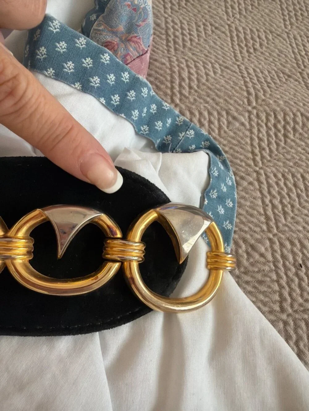 Vintage Womens Suede Two Tone Metal Statement Wide Waist Cinch Belt One Size
